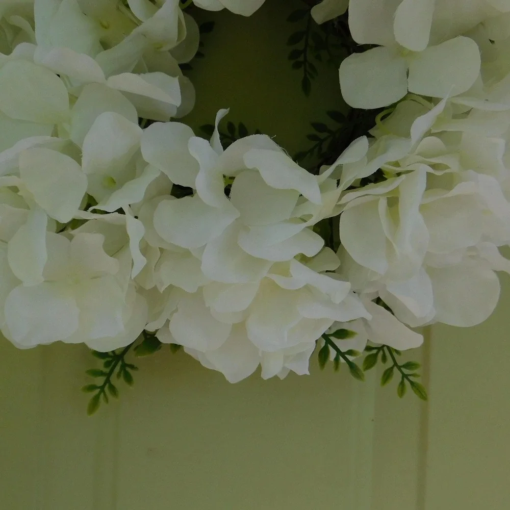 White Hydrangea Mini Wreath, Grapevine Base, Cabinet Decor, Candle Ring